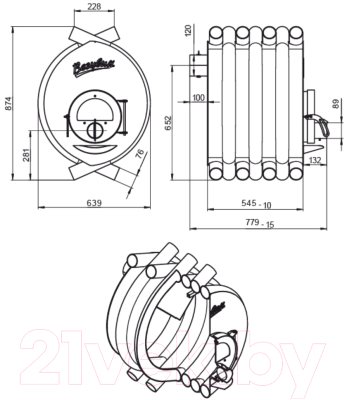Печь отопительная Везувий АОГТ 01 Стекло (200м3)