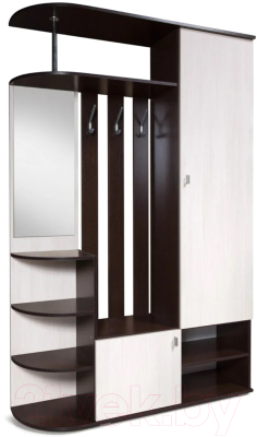 Секция в прихожую Олмеко Кармен-7 (венге/вудлайн кремовый/зеркало) - фото