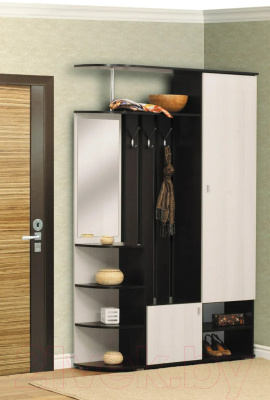 Секция в прихожую Олмеко Кармен-7 (венге/вудлайн кремовый/зеркало)