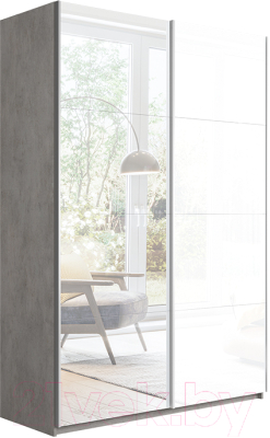 Шкаф-купе ТриЯ Траст СШК 2.140.70-13.15 2-х дверный (бетон/зеркало/стекло белый глянец) - фото
