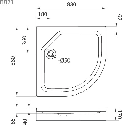 Душевой поддон Triton Полукруглый ПД23 88x17