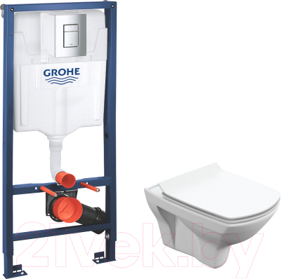 Унитаз подвесной с инсталляцией Cersanit Carina New Clean S-MZ-CARINA-XL-COn-S-DL-w + 38772001 - фото