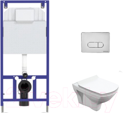 Унитаз подвесной с инсталляцией Cersanit Carina S-MZ-CARINA-XL-COn-S-DL-w + 525 040000 + D3 040033 - фото
