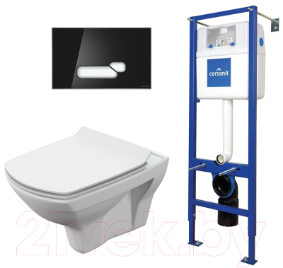 Унитаз подвесной с инсталляцией Cersanit Carina S-MZ-CARINA-XL-COn-S-DL-w + IN-MZ-VECTOR + BU-ACT/Blg/Gl - фото