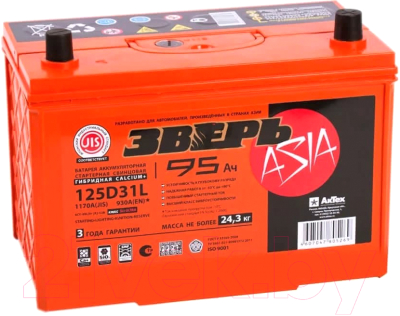 Автомобильный аккумулятор Зверь Asia 930А L+ / ЗВА95ЗL - фото