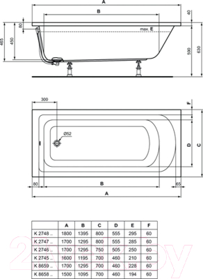 Ванна акриловая Ideal Standard Hotline K865901 170x70