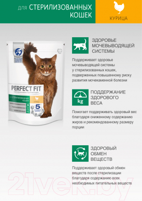 Сухой корм для кошек Perfect Fit Для стерилизованных кошек. Курица
