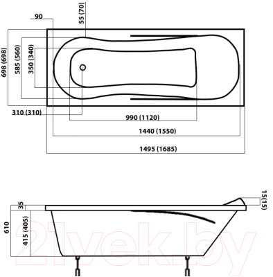 Ванна акриловая AV Engineering Liberty 150х70 / AV-WRW-B150