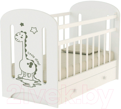 Детская кроватка VDK Dino с маятником и ящиком (белый) - фото