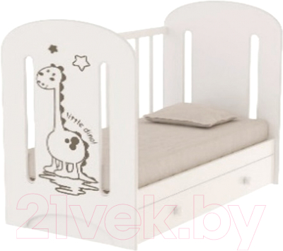 Детская кроватка VDK Dino с маятником и ящиком (белый)