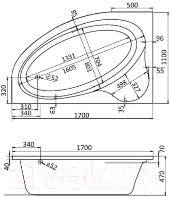 Ванна акриловая Santek Эдера 170x100 R (с каркасом)