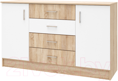 Тумба Памир Беатрис 1400 (дуб сонома/белый глянец) - фото