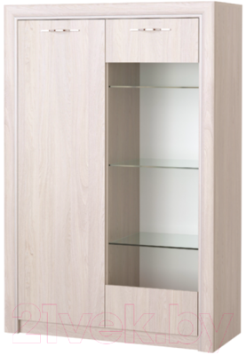 Шкаф-пенал с витриной Памир Октава 1В1С (ясень анкор светлый) - фото