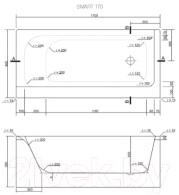 Ванна акриловая Cersanit Smart 170x80 L (с ножками)