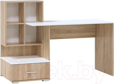 Письменный стол Памир ПКС-10 (дуб сонома/белый глянец) - фото