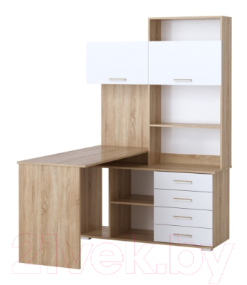 Письменный стол Памир ПКС-11 левый (дуб сонома/белый глянец) - фото