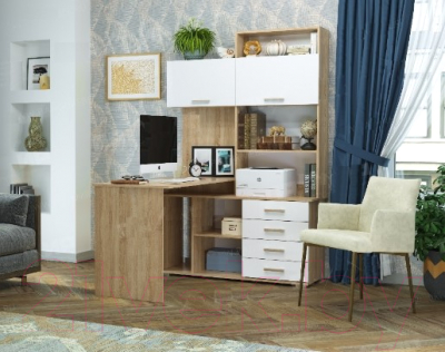 Письменный стол Памир ПКС-11 левый (дуб сонома/белый глянец)