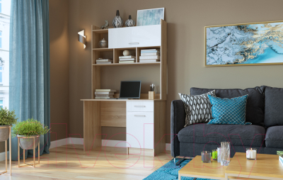 Письменный стол Памир ПКС-2 (дуб сонома/белый глянец)