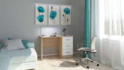 Письменный стол Памир ПКС-3 (дуб сонома/белый глянец)