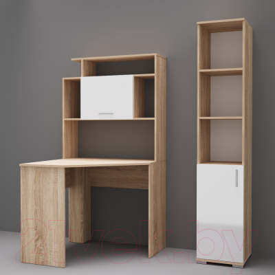 Стеллаж Памир ПКС-8 185.2x38.4x36 (дуб сонома/белый глянец)