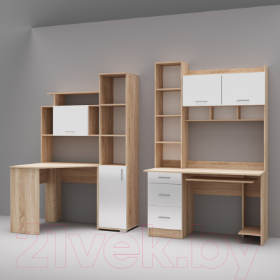 Стеллаж Памир ПКС-8 185.2x38.4x36 (дуб сонома/белый глянец)