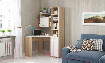 Стеллаж Памир ПКС-8 185.2x38.4x36 (дуб сонома/белый глянец)