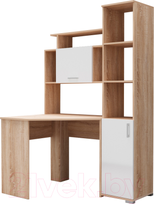 Письменный стол Памир ПКС-8 угловой (дуб сонома/белый глянец) - фото