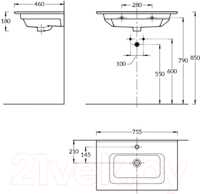 Умывальник Kerama Marazzi Piano 75 / PI.wb.75