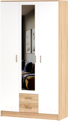 Шкаф Памир Беатрис Трио (дуб сонома/белый глянец) - фото
