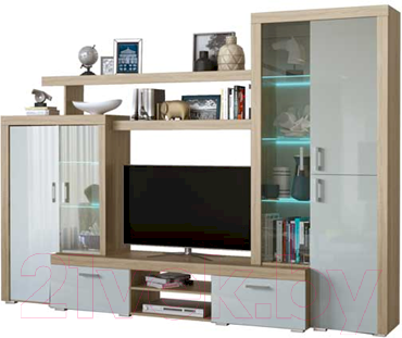 Стенка Памир Орландо №1 (дуб сонома/белый глянец) - фото