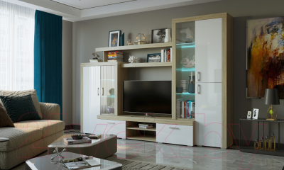 Стенка Памир Орландо №1 (дуб сонома/белый глянец)