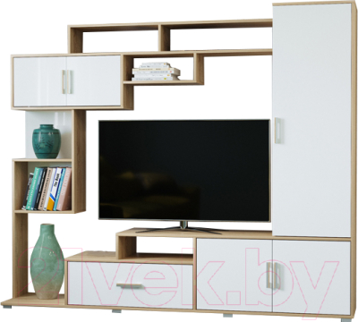 Стенка Памир Пекин (дуб сонома/белый глянец) - фото