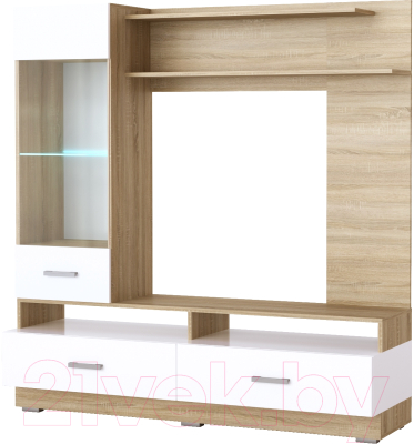 Стенка Памир Элиза (дуб сонома/белый глянец) - фото