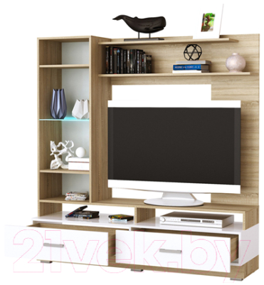 Стенка Памир Элиза (дуб сонома/белый глянец)