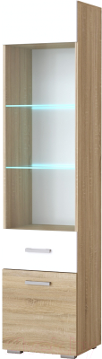 Шкаф-пенал с витриной Памир Элиза (дуб сонома/белый глянец) - фото