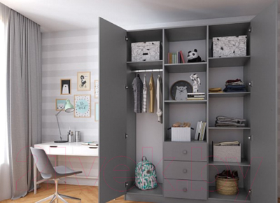 Шкаф Polini Kids Simple трехсекционный / 0001632.42 (серый)