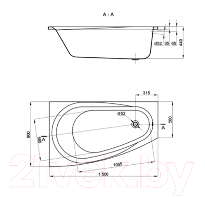 Ванна акриловая Alba Spa Baline Asymmetric 150x90 R