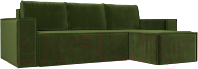 Диван угловой Лига Диванов Куба 277 правый / 108653 (микровельвет, зеленый) - фото