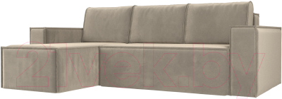 Диван угловой Лига Диванов Куба 277 левый / 108651L (микровельвет, бежевый) - фото
