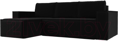 Диван угловой Лига Диванов Куба 277 левый / 108658L (микровельвет, черный) - фото