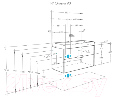 Тумба с умывальником Акватон Оливия 90 (1A2544K0OLUG0)
