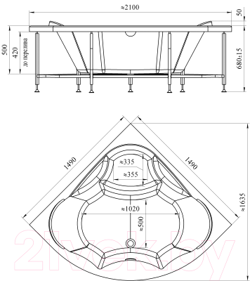 Ванна акриловая Vannesa Сандра 149x149 / 2-78-0-0-1-221 (с экраном и каркасом)