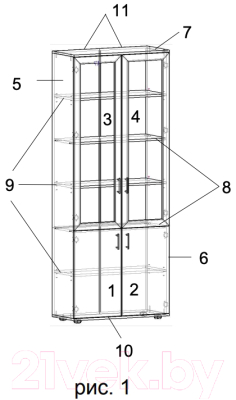 Шкаф с витриной Премиум Акцент модуль 7 (шимо светлый)