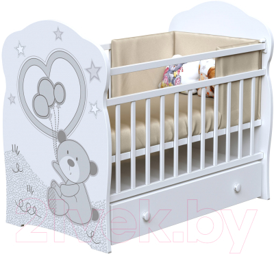 Детская кроватка VDK Toby маятник и ящик (белый) - фото
