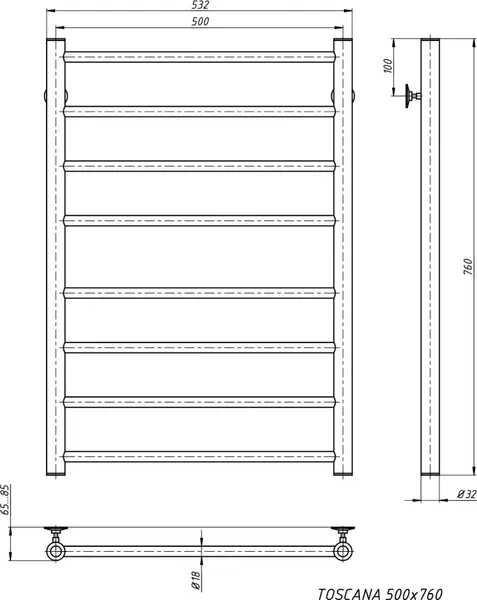 Полотенцесушитель водяной Stinox Toscana 50x80 / tos80 Ral 9005 (черный матовый)