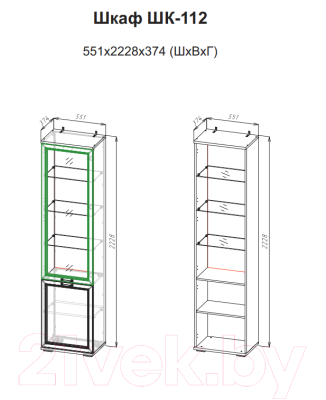 Шкаф-пенал с витриной SV-мебель МС Александрия ШК-112