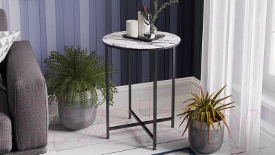 Журнальный столик ТриЯ ДП 1-03-04 (черный/стекло с рисунком Мрамор белый)