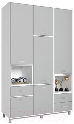 Шкаф Polini Kids Mirum 2335 трехсекционный / 0002121.146 (белый/серый) - фото