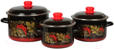 Набор кастрюль СтальЭмаль Рябина 7КВ191М (черный/красный) - фото