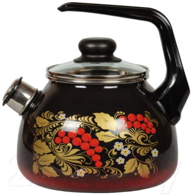 Чайник со свистком СтальЭмаль Рябина 4с210я (черный/красный) - фото